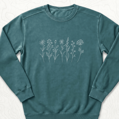Wildflower Line Art Sweatshirt - Blue Spruce