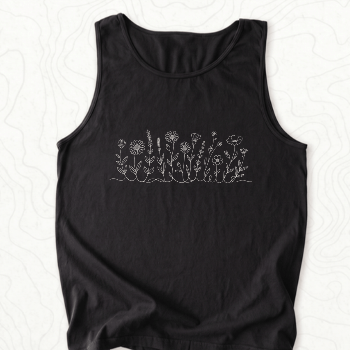Wildflower Line Art Tank Top - Black