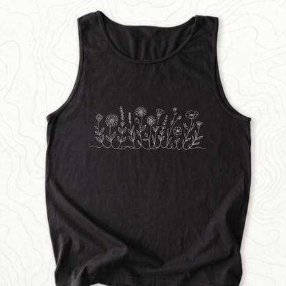 Wildflower Line Art Tank Top - Black