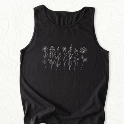 Wildflower Line Art Tank Top - Black