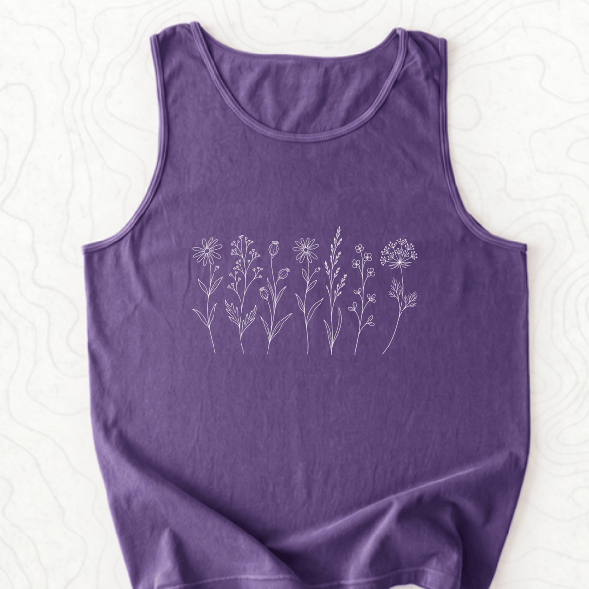 Wildflower Line Art Tank Top - Grape
