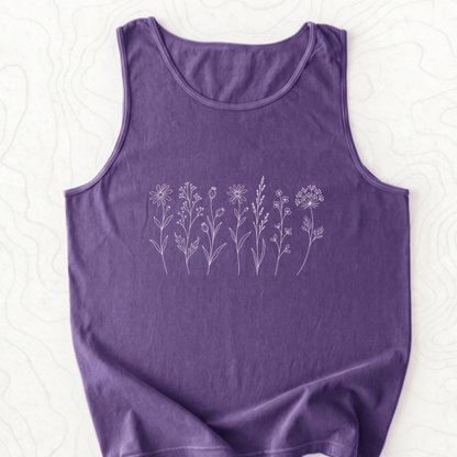 Wildflower Line Art Tank Top - Grape