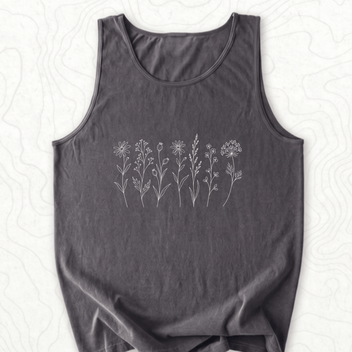 Wildflower Line Art Tank Top - Pepper