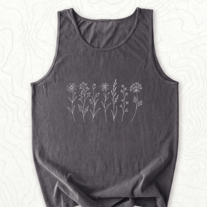 Wildflower Line Art Tank Top - Pepper