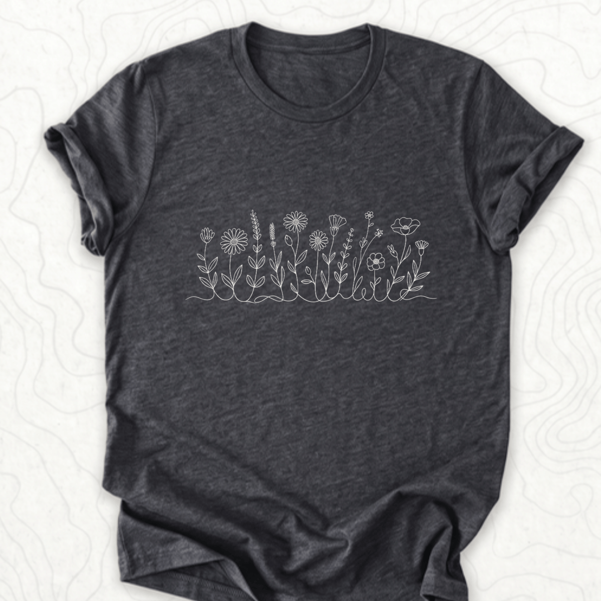 Wildflower Line Art Tee - Dark Grey Heather