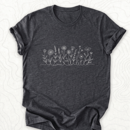 Wildflower Line Art Tee - Dark Grey Heather