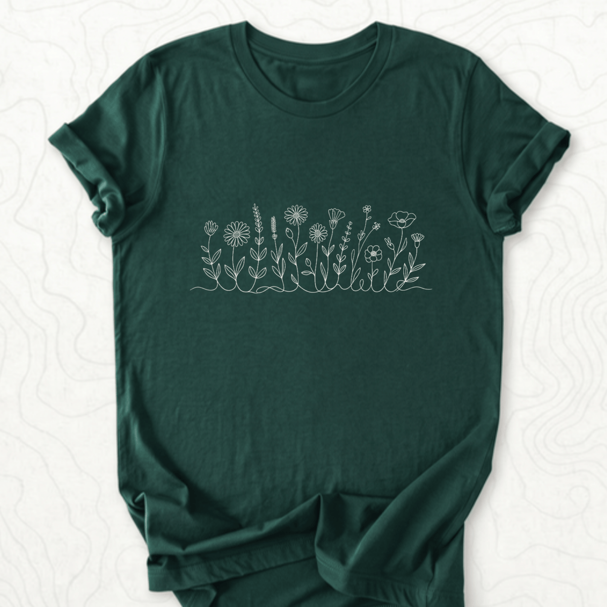 Wildflower Line Art Tee - Forest
