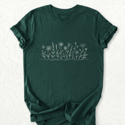 Wildflower Line Art Tee - Forest