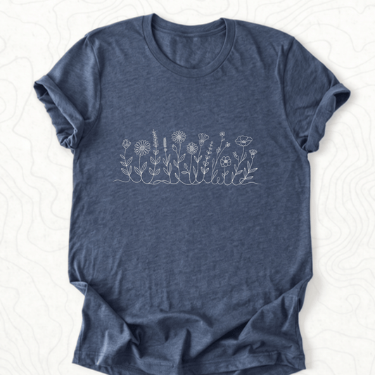 Wildflower Line Art Tee - Heather Navy