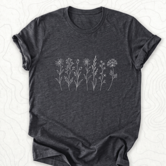 Wildflower Line Art Tee - Dark Grey Heather