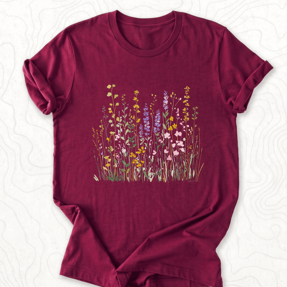 Wildflower Meadow Tee - Maroon
