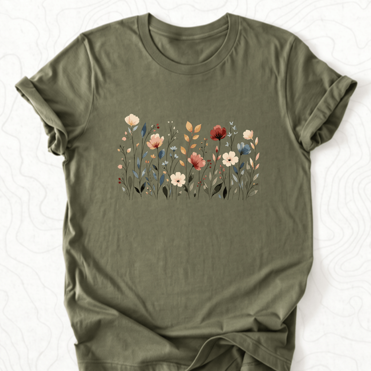 Wildflower Meadow Tee - Military Green