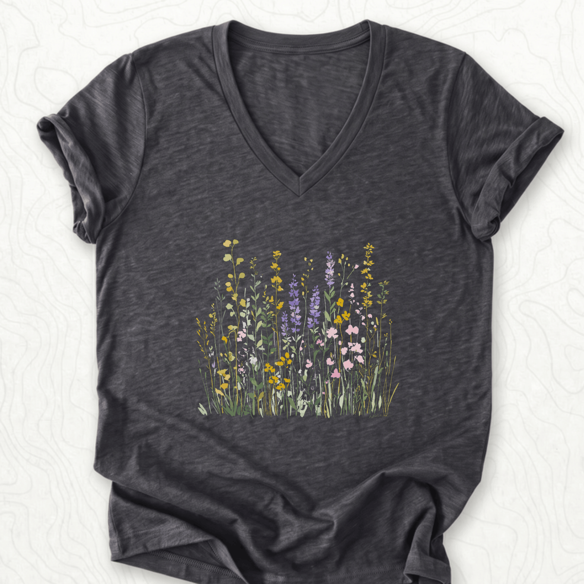 Wildflower Meadow V-Neck - Dark Grey Heather
