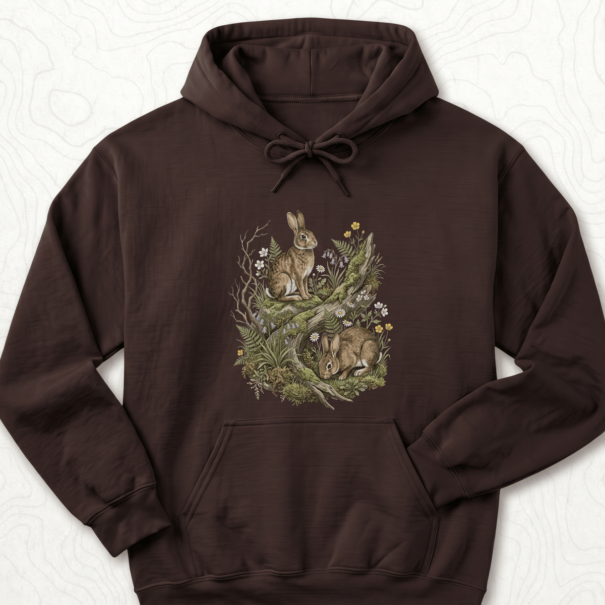Woodland Rabbits Hoodie - Dark Chocolate