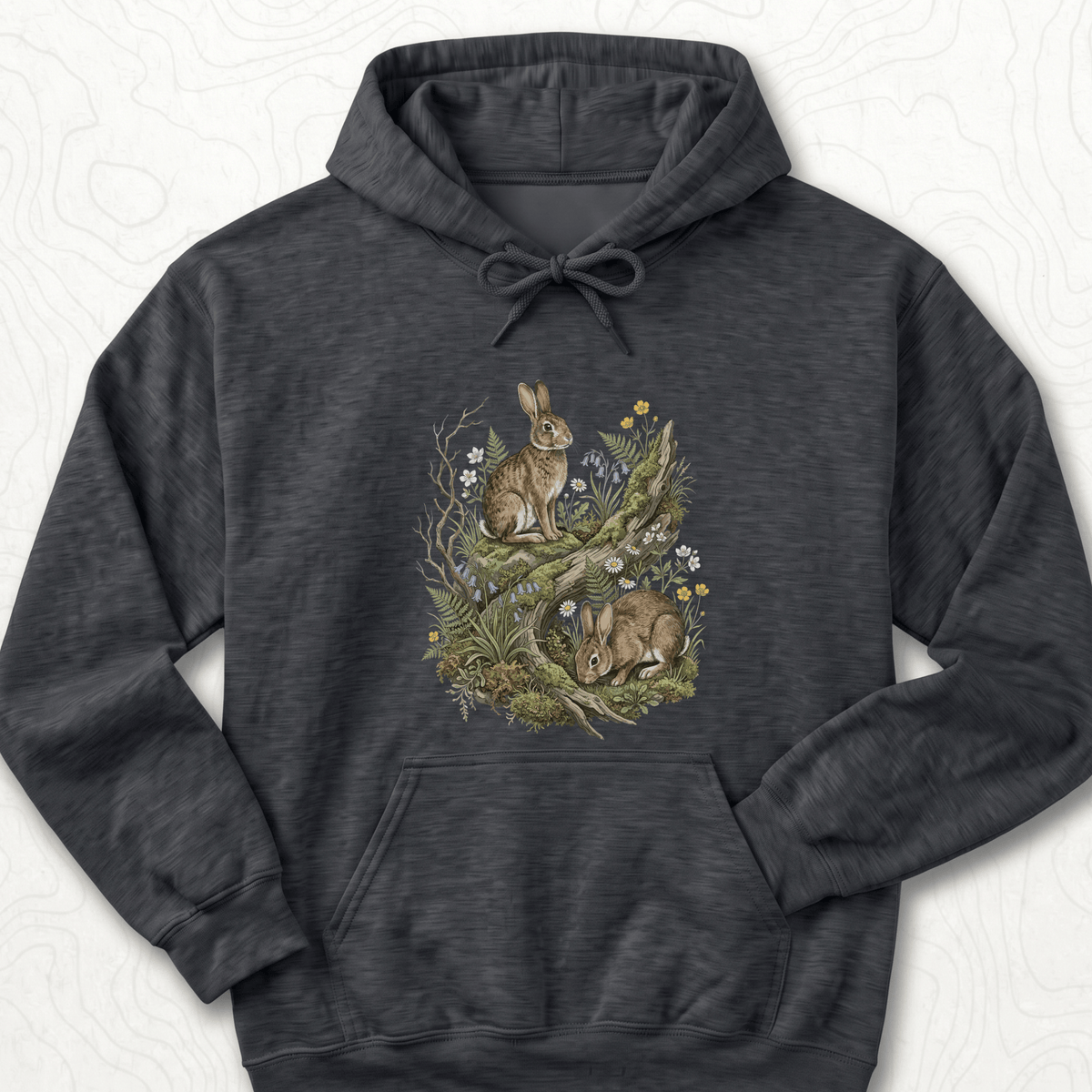 Woodland Rabbits Hoodie - Dark Heather