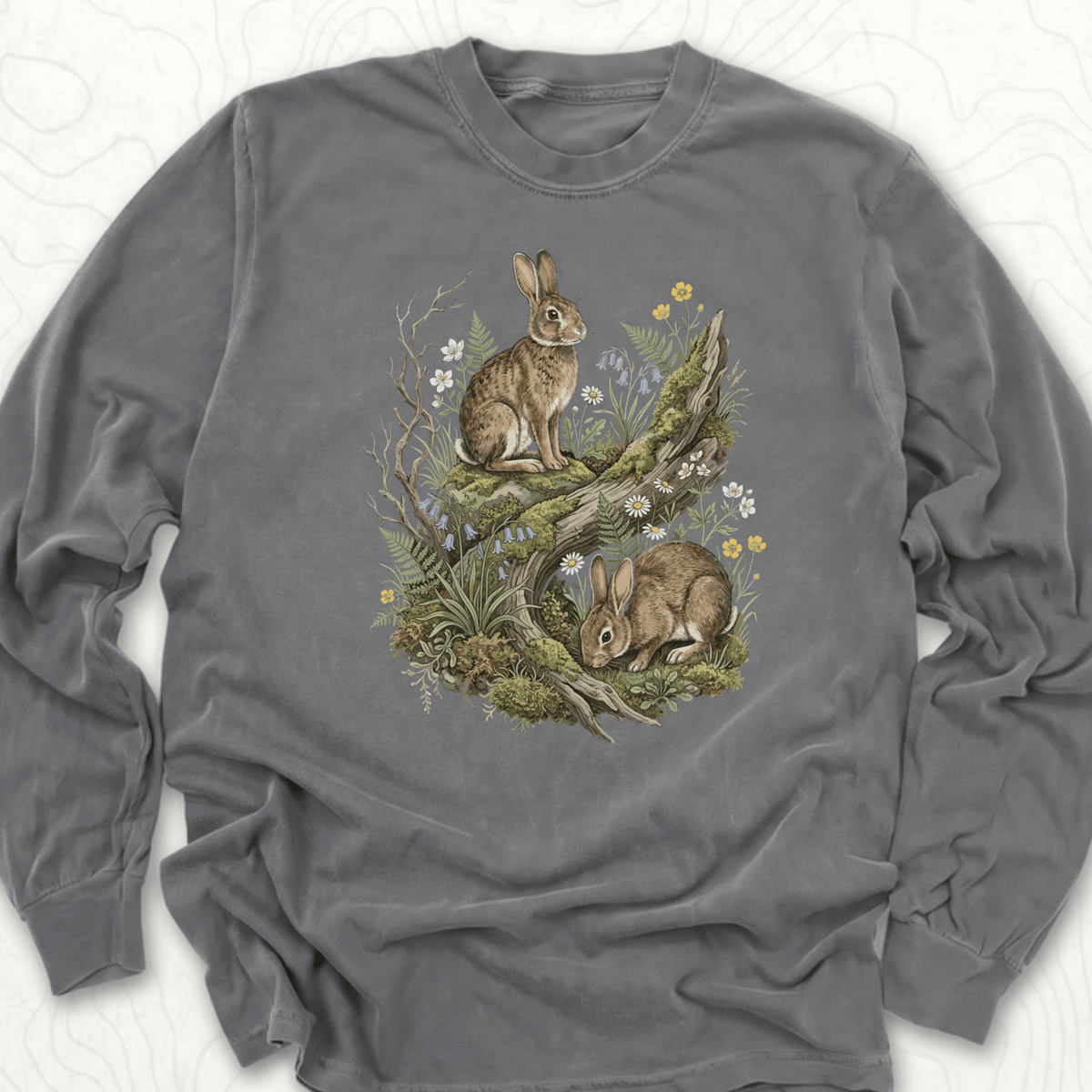 Woodland Rabbits LS T-shirt - Pepper