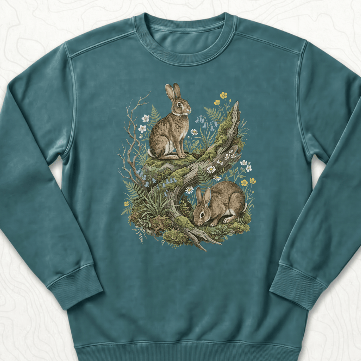 Woodland Rabbits Sweatshirt - Blue Spruce